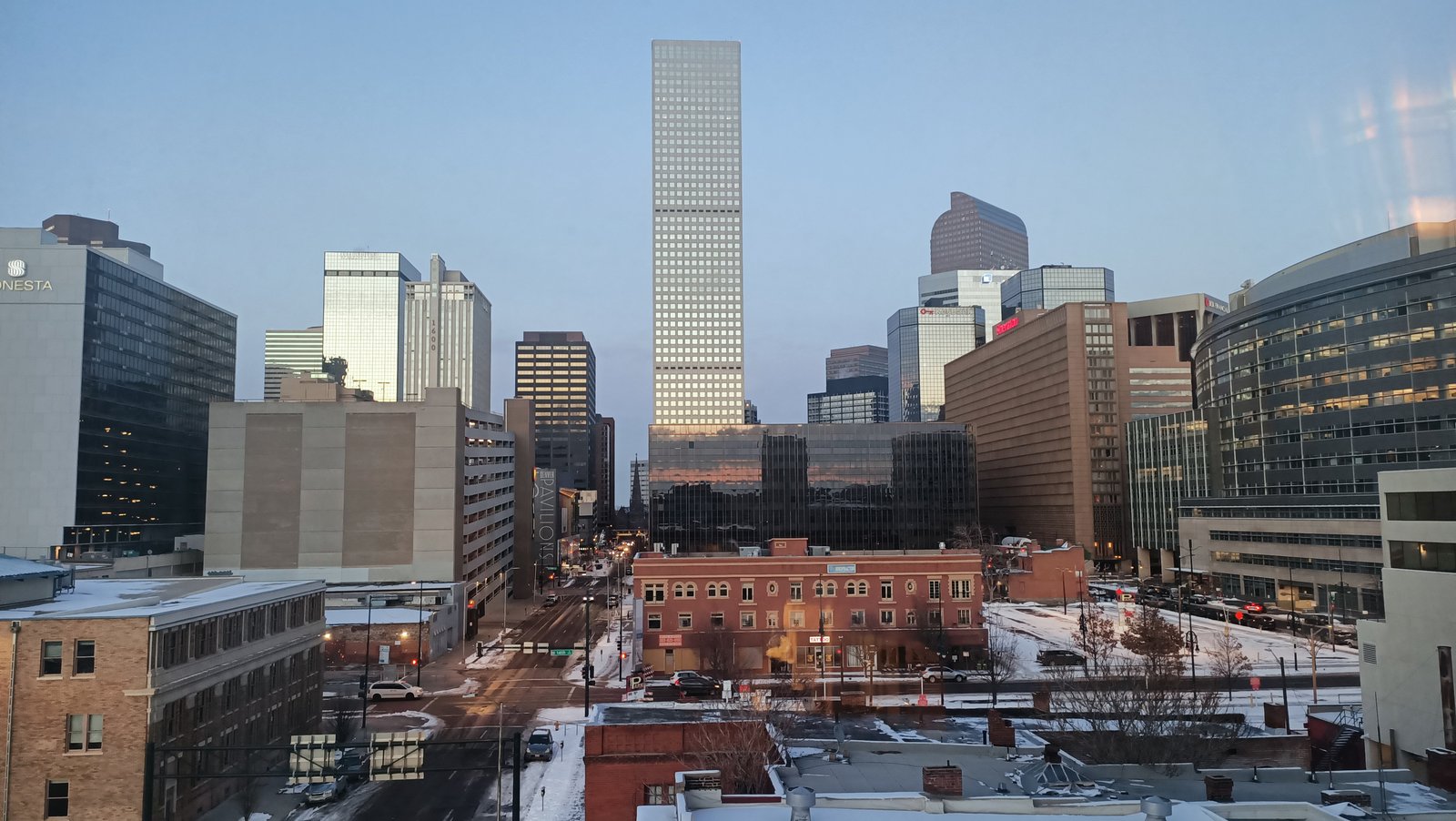 Downtown Denver covered in snow
